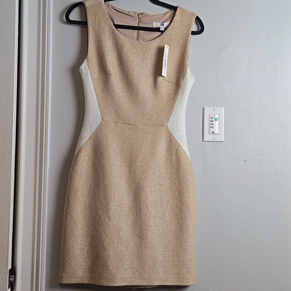Anthropologie DREW-NWT-Tan/White Sheath Dress Fully Lined-Size 4